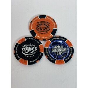 Lot of 3 Harley Davidson Poker Chips Mankato MN Frieze O’Fallon IL 100